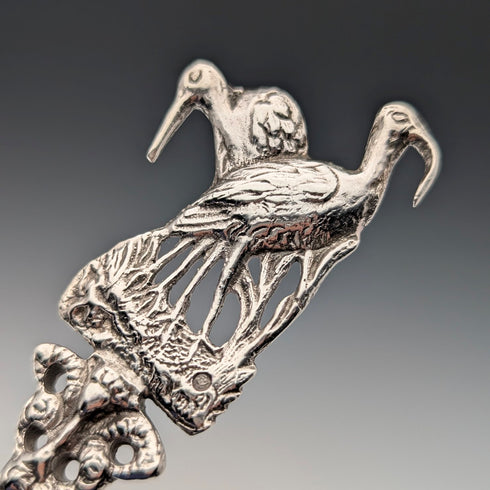 1904 British antique sterling silver large spoon with relief decoration by Samuel Boyce