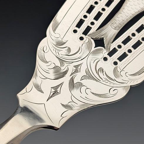 Antique British silver plate fish server pair, circa 1895, Mappin & Webb