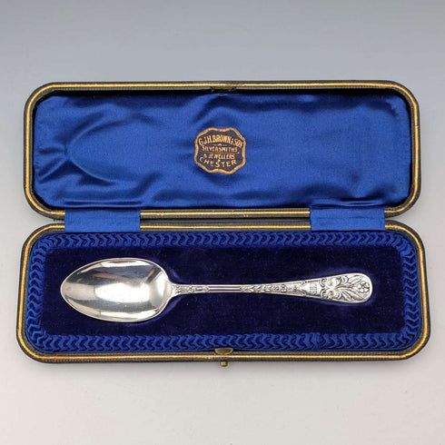 1909年 英国アンティーク 純銀製 クリスニングスプーン John Round&Son ケース入