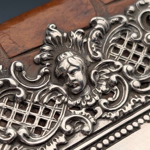 Circa 1900 British antique sterling silver decorated small leather wallet with coin purse Edward Langridge