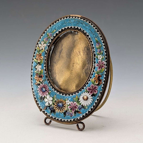 Antique Micro Mosaic Decorated Brass Small Photo Frame, Photo Frame/Portrait