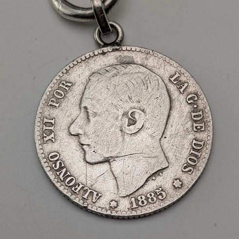 約 1900 年英國古董花式鍊式純銀阿爾伯特鏈 64 克硬幣信息