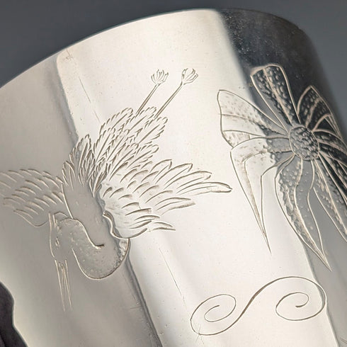 1870 British antique silver plate vase with chinoiserie decoration