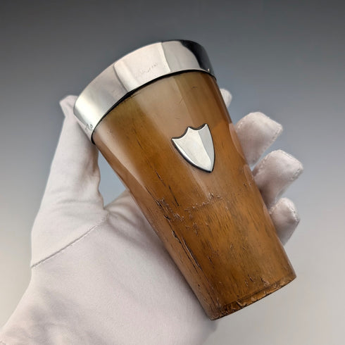 1934年 英国ヴィンテージ 純銀装飾 ホーン製 ビーカーカップ William Dunningham