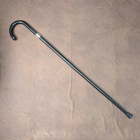 1943 British vintage black shaft curved handle pure silver decorated walking stick 93cm