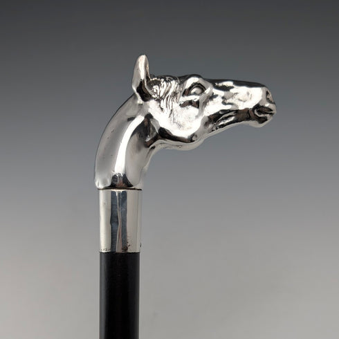 1995年 英国ヴィンテージ ブラックシャフト 純銀製ホースヘッドハンドル ステッキ 杖 92cm