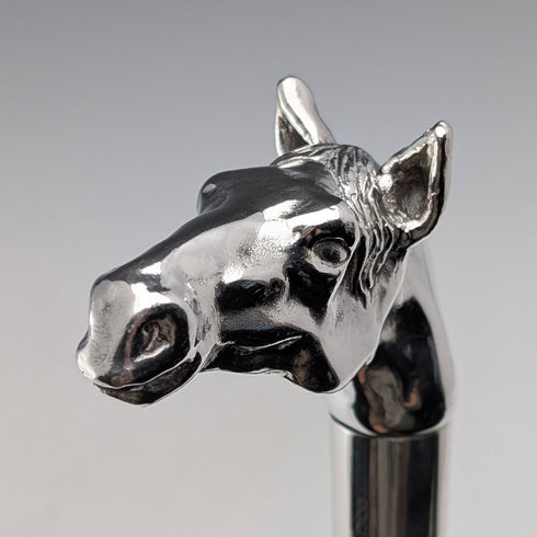 1995年 英国ヴィンテージ ブラックシャフト 純銀製ホースヘッドハンドル ステッキ 杖 92cm