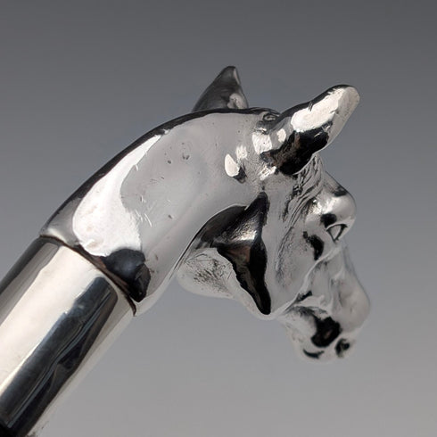 1995年 英国ヴィンテージ ブラックシャフト 純銀製ホースヘッドハンドル ステッキ 杖 92cm