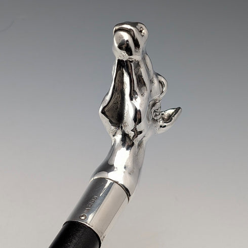 1995年 英国ヴィンテージ ブラックシャフト 純銀製ホースヘッドハンドル ステッキ 杖 92cm