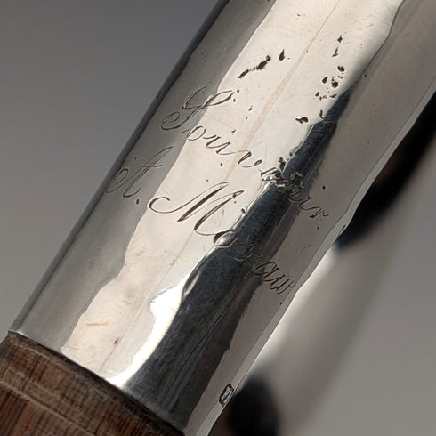 1912年 英国アンティーク ブラウンシャフト 純銀製プレーン曲がりハンドル ステッキ 杖 92cm