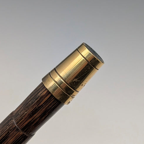 1912年 英国アンティーク ブラウンシャフト 純銀製プレーン曲がりハンドル ステッキ 杖 92cm