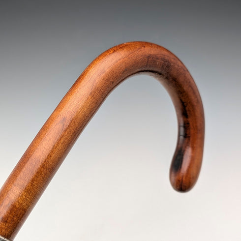 Vintage Tan Shaft Bent Handle Sterling Silver Decorated Walking Stick 92cm