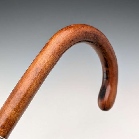 Vintage Tan Shaft Bent Handle Sterling Silver Decorated Walking Stick 92cm