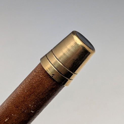 Vintage Tan Shaft Bent Handle Sterling Silver Decorated Walking Stick 92cm