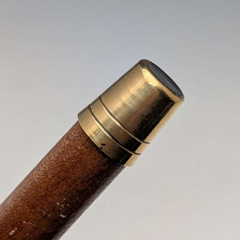Vintage Tan Shaft Bent Handle Sterling Silver Decorated Walking Stick 92cm