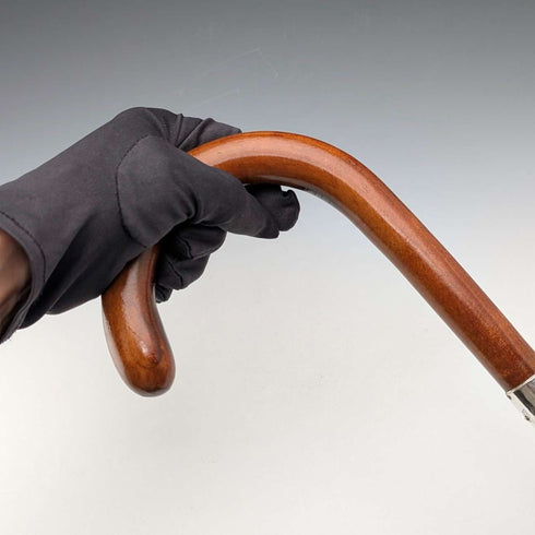 Vintage Tan Shaft Bent Handle Sterling Silver Decorated Walking Stick 92cm