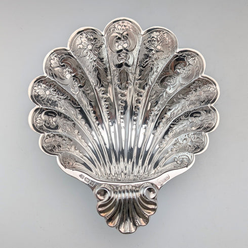 1978 英國復古純銀貝殼形高腳盤 124 克 David Hollander&Son