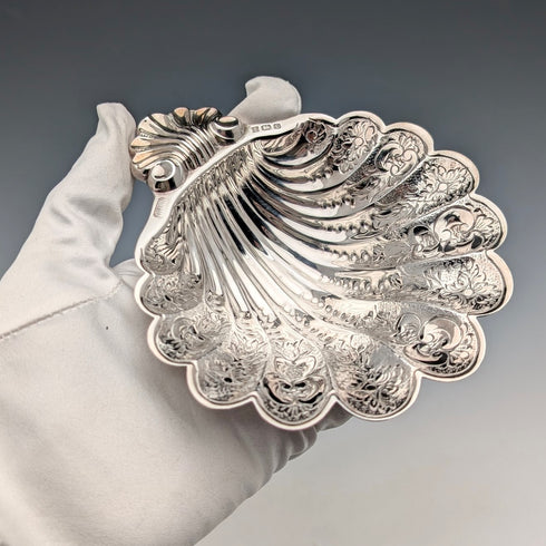 1978 英國復古純銀貝殼形高腳盤 124 克 David Hollander&Son