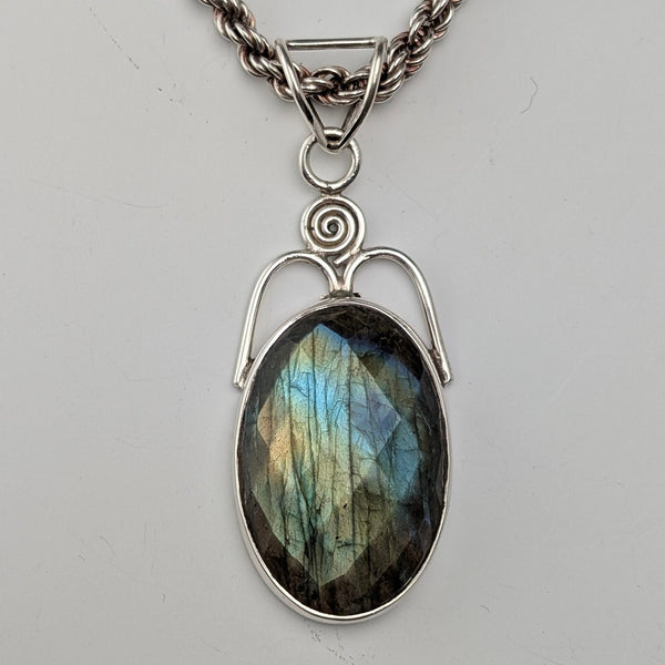 復古拉長石和純銀吊墜搭配純銀超厚項鍊