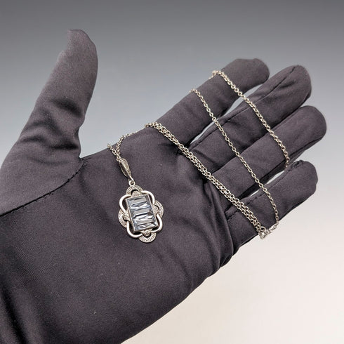 復古海藍寶石和純銀吊墜,搭配純銀項鍊