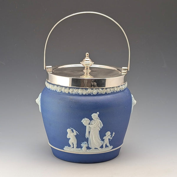 Antique British Wedgwood Biscuit Barrel Jasperware Royal Blue