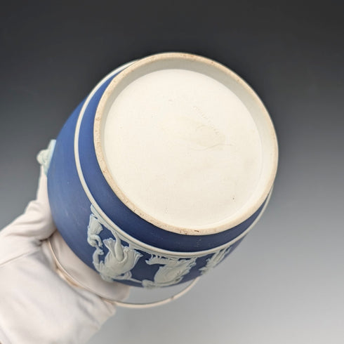 Antique British Wedgwood Biscuit Barrel Jasperware Royal Blue