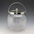 Vintage British Biscuit Barrel, Etched Glass, Silver Plated Lid