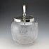 Vintage British Biscuit Barrel, Etched Glass, Silver Plated Lid