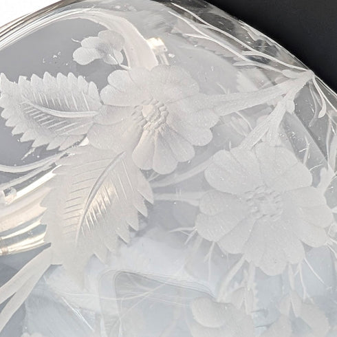 Vintage British Biscuit Barrel, Etched Glass, Silver Plated Lid