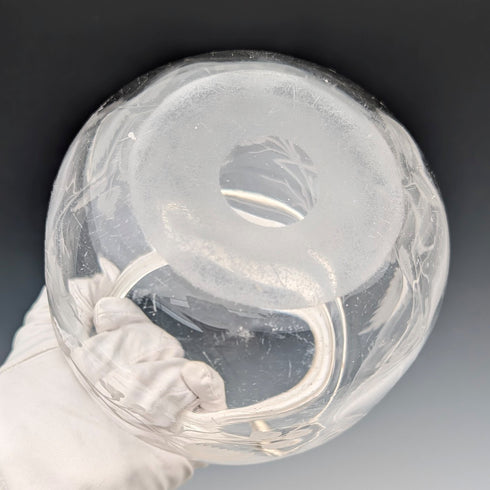 復古英國餅乾桶,蝕刻玻璃,鍍銀蓋子