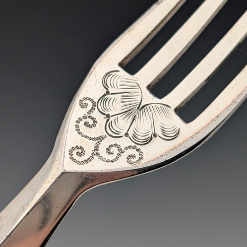 1922 British antique sterling silver handle cutlery set of 4 Harrison Brothers & Howson with tray