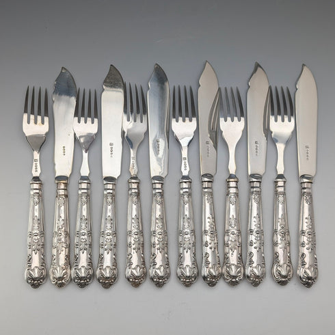 1928年 英国ヴィンテージ 純銀製ハンドル カトラリー6ペア ケース入り Yates Brothers