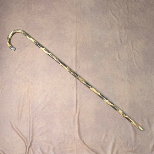 1925年 英国アンティーク 斑模様シャフト 曲がりハンドル 純銀装飾 ステッキ 杖 86cm