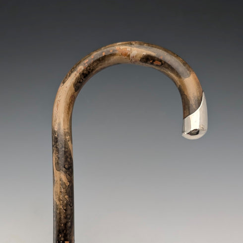 1925年 英国アンティーク 斑模様シャフト 曲がりハンドル 純銀装飾 ステッキ 杖 86cm