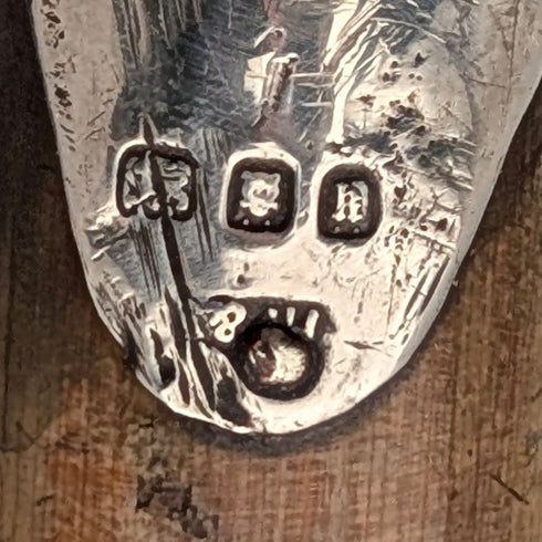 1925年 英国アンティーク 斑模様シャフト 曲がりハンドル 純銀装飾 ステッキ 杖 86cm