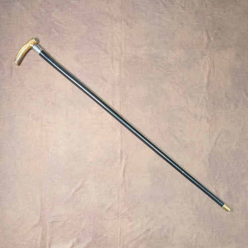 1897年 英国アンティーク ブラックシャフト L字ホーンハンドル 純銀装飾 ステッキ 杖 84cm