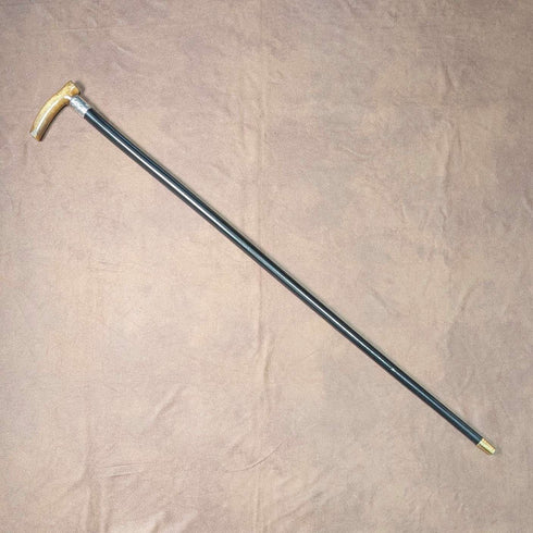 1897年 英国アンティーク ブラックシャフト L字ホーンハンドル 純銀装飾 ステッキ 杖 84cm