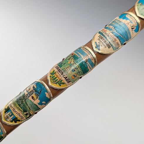 Vintage European Tour Bent Handle Tourist Walking Stick Tan Shaft 90cm