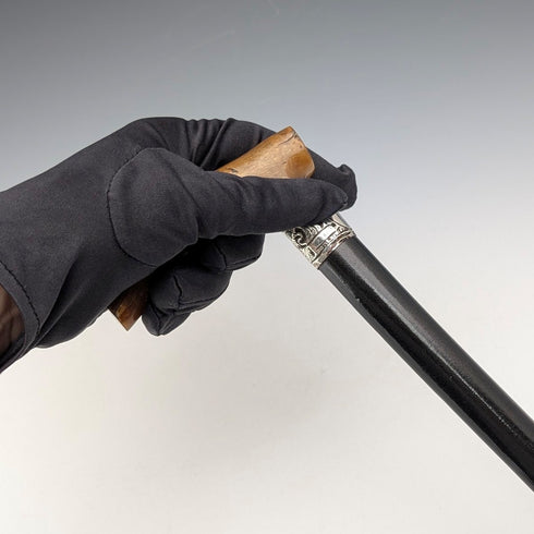 1897年 英国アンティーク ブラックシャフト L字ホーンハンドル 純銀装飾 ステッキ 杖 84cm