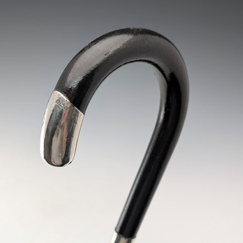 1920年 英国アンティーク ブラックシャフト 曲がりハンドル 純銀装飾 ステッキ 杖 84cm