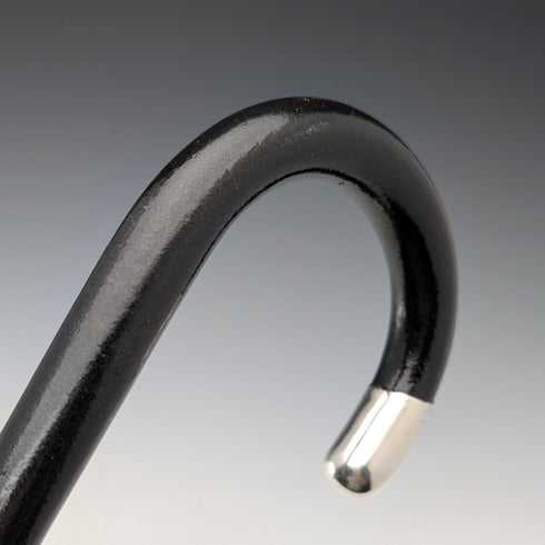 1920年 英国アンティーク ブラックシャフト 曲がりハンドル 純銀装飾 ステッキ 杖 84cm