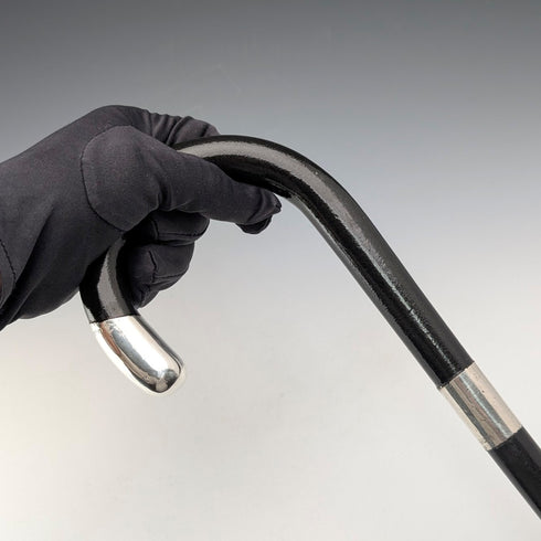 1920年 英国アンティーク ブラックシャフト 曲がりハンドル 純銀装飾 ステッキ 杖 84cm