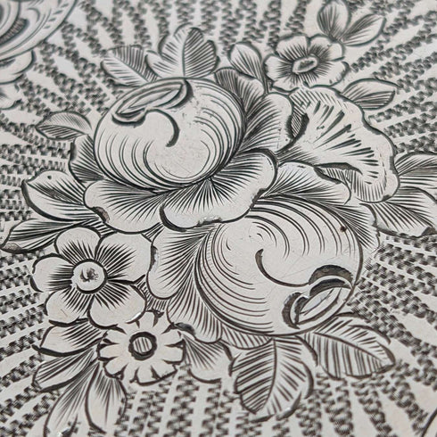 1863 British antique floral engraved sterling silver card case, 57g, Hillard & Thomason