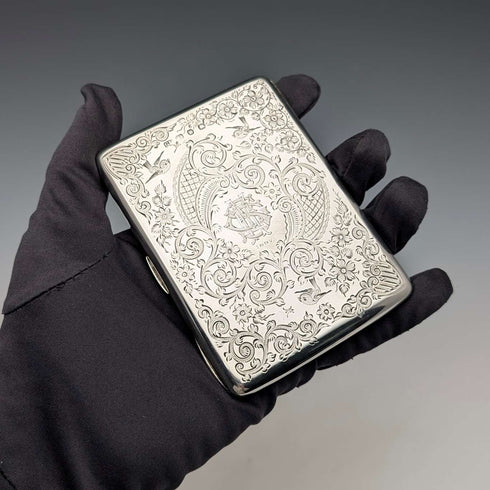 1896 British antique sterling silver double door card case 120g George Unite Very good condition