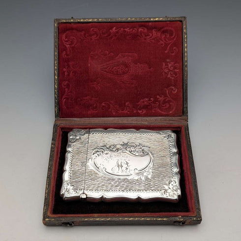1901 年英國古董花卉雕刻純銀卡片盒,75 克,盒裝,Lines,Bunn & Mason