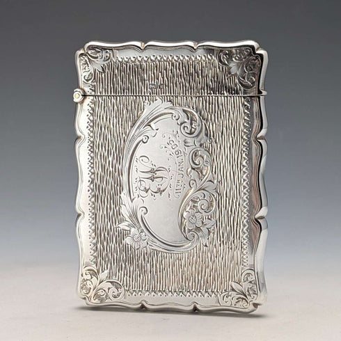 1901 年英國古董花卉雕刻純銀卡片盒,75 克,盒裝,Lines,Bunn & Mason