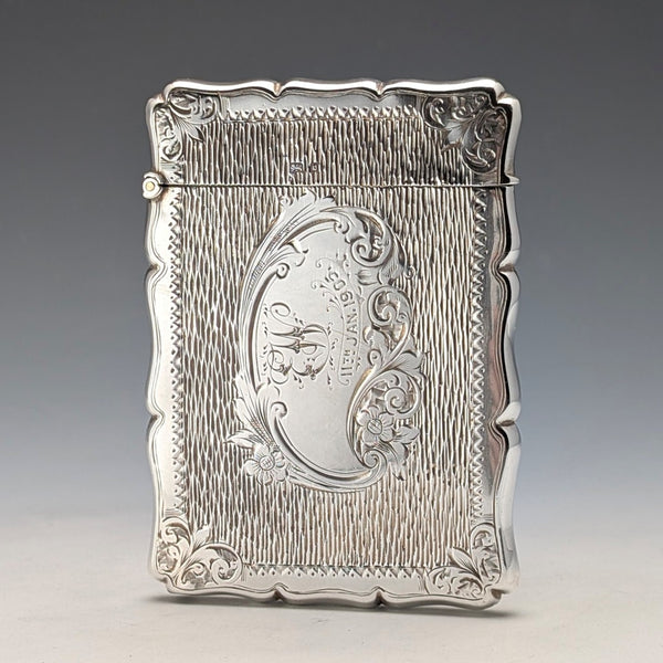 1901年 英国アンティーク フローラル彫刻 純銀製カードケース 75g ボックス入り Lines,Bunn&Mason