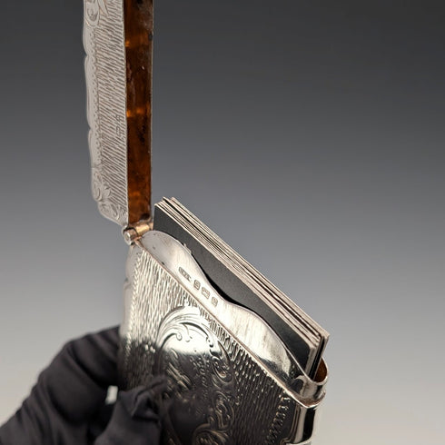 1901年 英国アンティーク フローラル彫刻 純銀製カードケース 75g ボックス入り Lines,Bunn&Mason