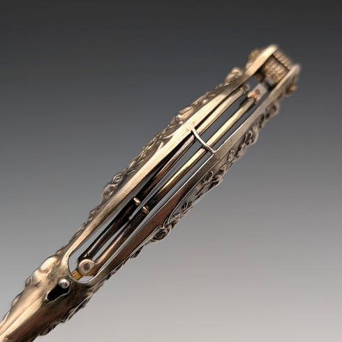 米国アンティーク 純銀製 ヴェルメイユ 細密装飾 携帯用折りたたみ式眼鏡 ロニエット