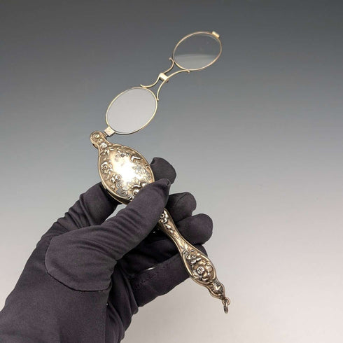American antique sterling silver vermeil detailed decoration portable folding glasses Ronniet